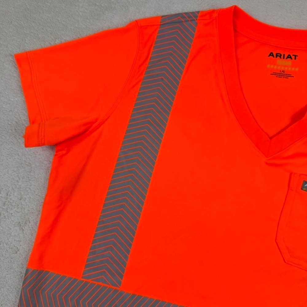 Ariat Rebar Mens Safety Orange Reflective High Vis Work Shirt V-Neck Large - Picture 3 of 12
